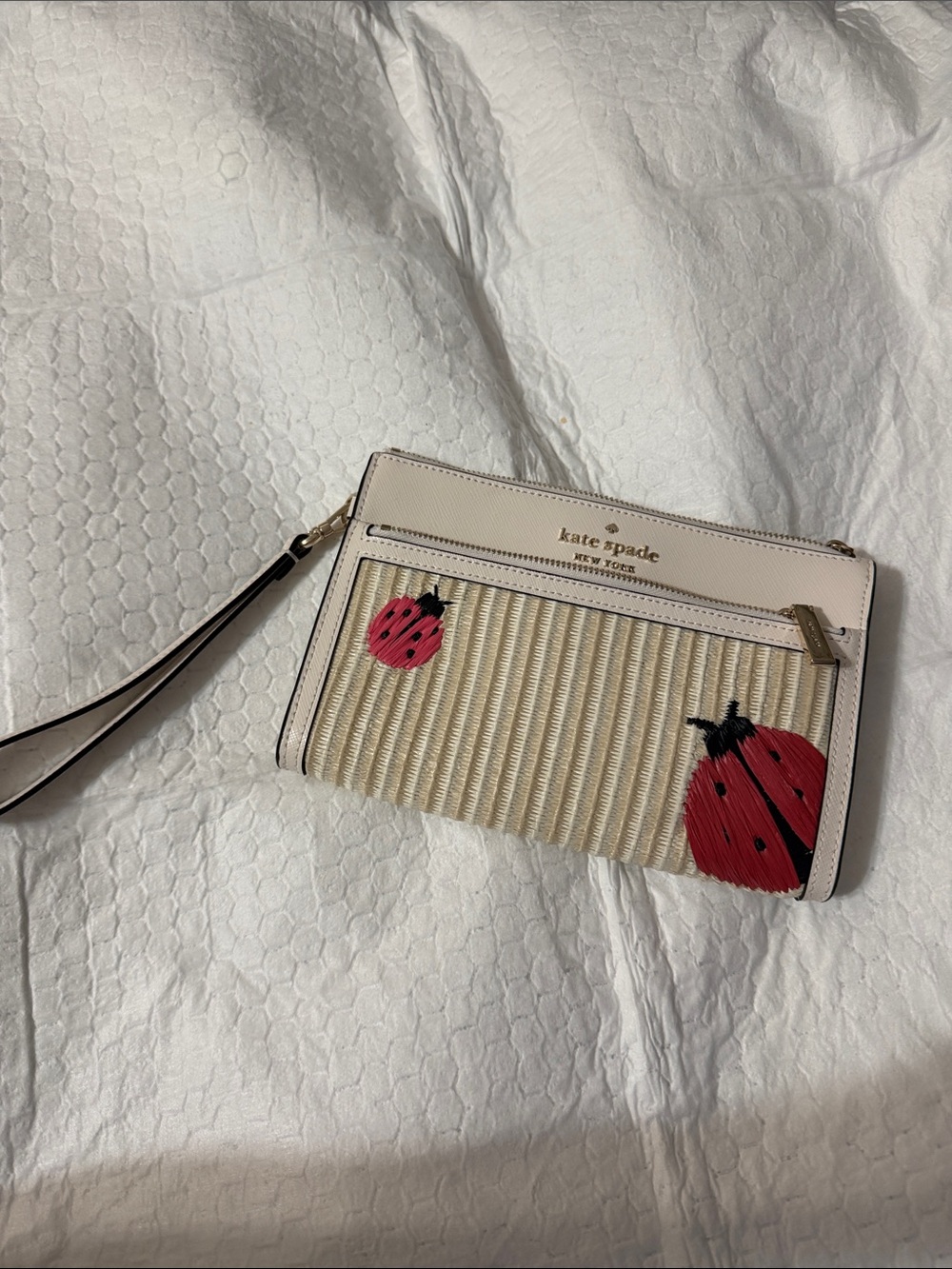 kate spade Raffia Wristlet with Red Ladybug Accents